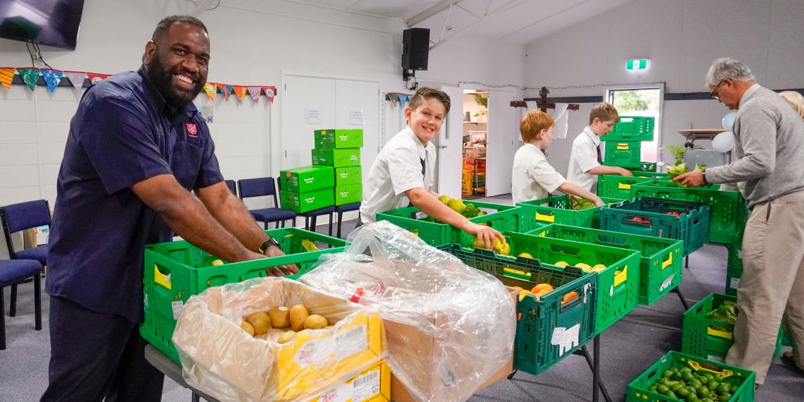 Volunteers packing food in Cambridge