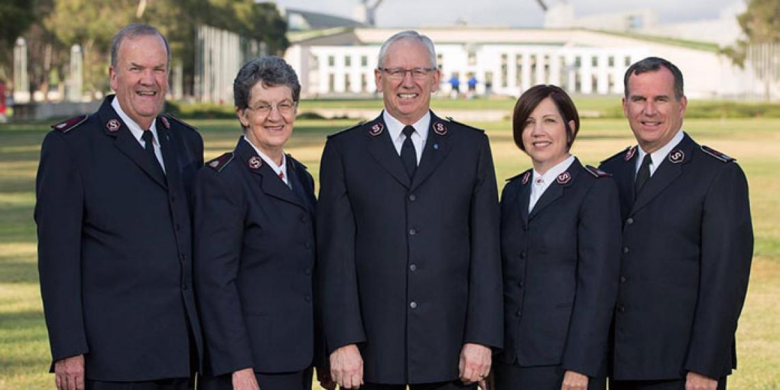 Chief of Staff with Australian Salvation Army leaders. L-R: Comr James Condon, Comr Jan Condon, Comr Brian Peddle, Comr Tracey Tidd, Comr Floyd Tidd