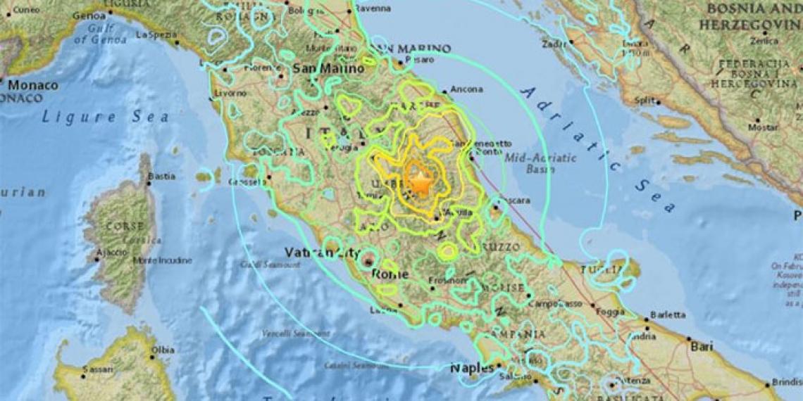 Map of 2016 earthquake area in Italy