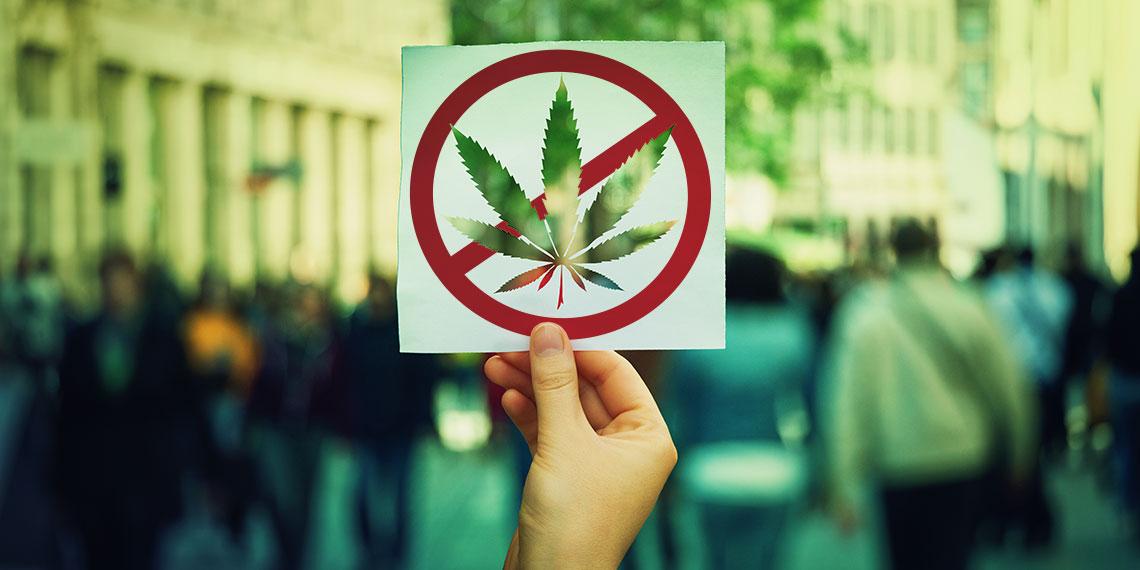 Cannabis picture in front of a crowd of people