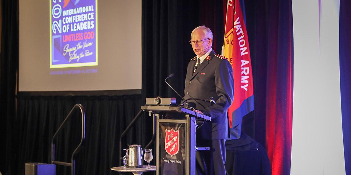 General Brian Peddle speaks at the International Conference of Leaders 2022
