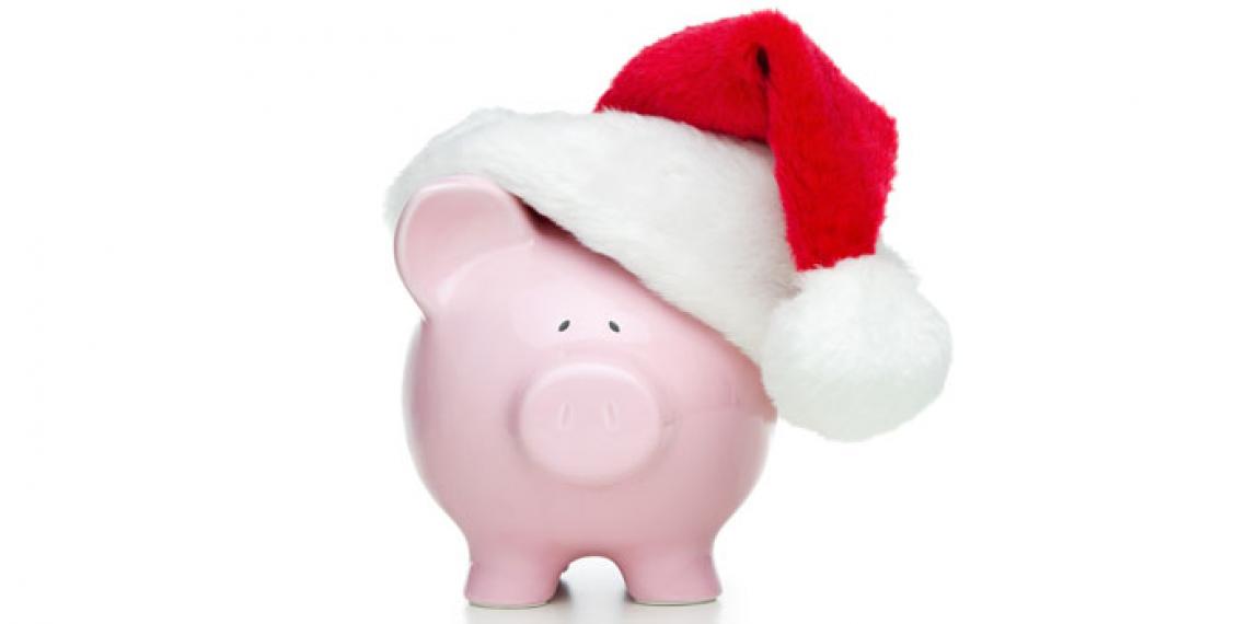 piggy bank with a santa hat on