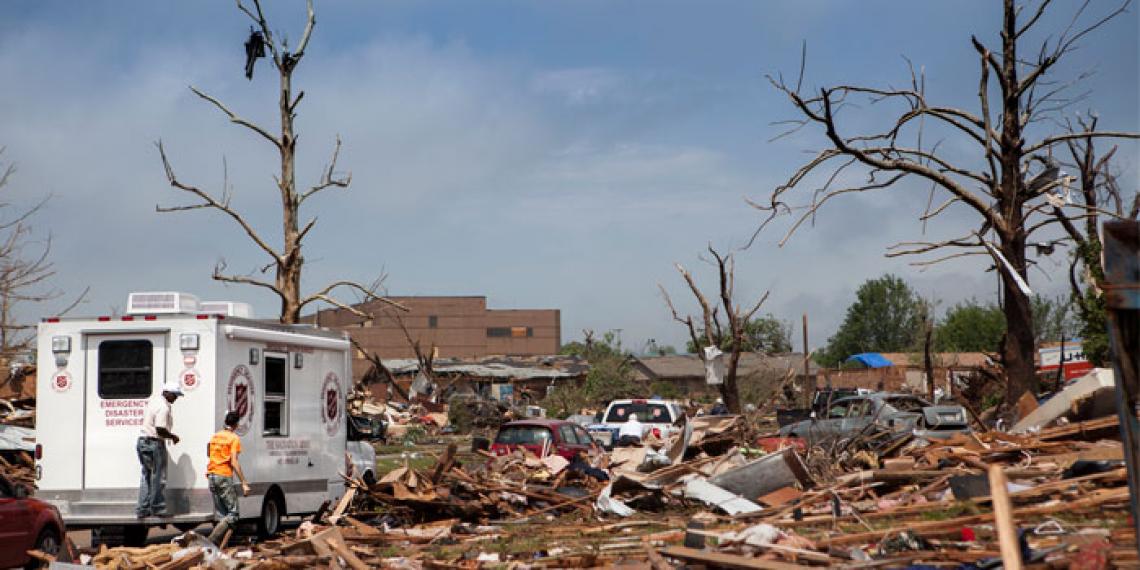 The town of Moore, Oklahoma USA after being hit by a tornado.
