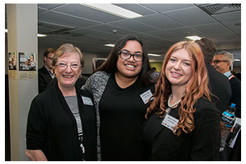(L-R) Education and Employment Tutor Julie Harwood with students Antonia and Briana following their successful speeches at the launch of Kiwi Next Generation.